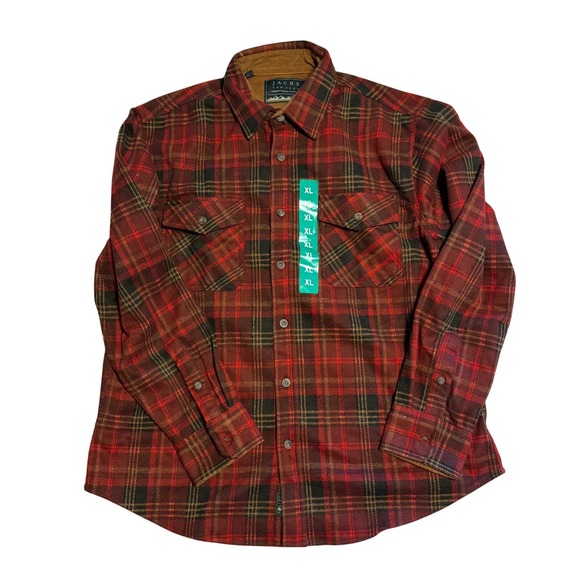 New Jachs NY Mens Red Plaid Flannel Shirt Long Sleeve Button Up Sz XL Cabincore - Picture 1 of 6